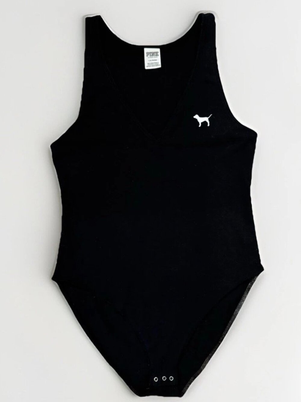 Y2K Vintage Victoria’s Secret PINK Dog Logo Tank Top Body Suit Black Size Large